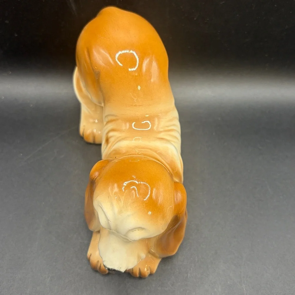 Vintage Hand Painted Ceramic Basset Hound Dog Puppy Figurine Collectible Figure